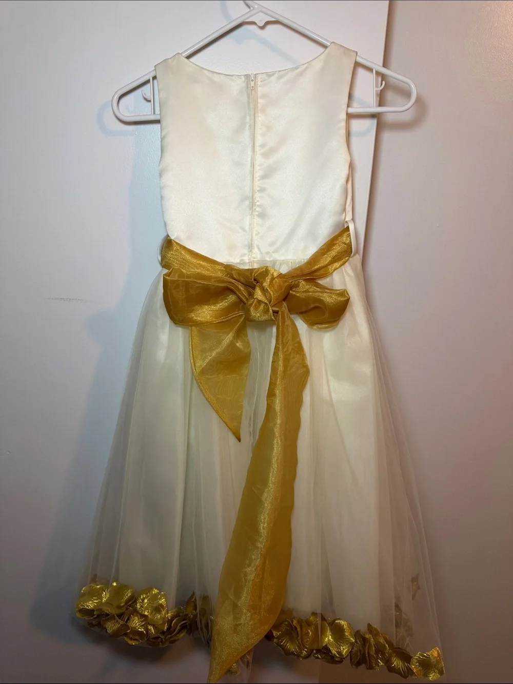 Ivory and Gold Flower-Trim Girls' Dress